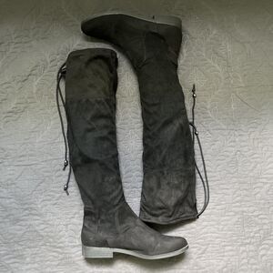 Rampage Over Knee Thigh High Full Suede Tie Off Black Flat Boot SZ10 Gothic Chic